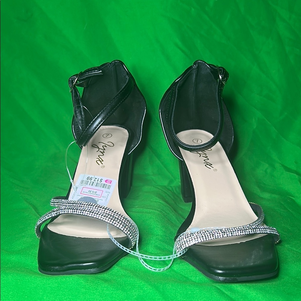Black Women's Heels with Silver Accents